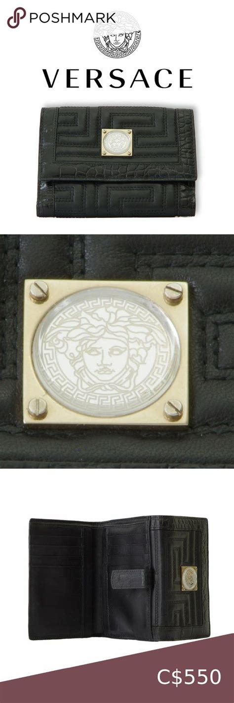 black leather versace parfums wallet|Versace greek goddess wallet.